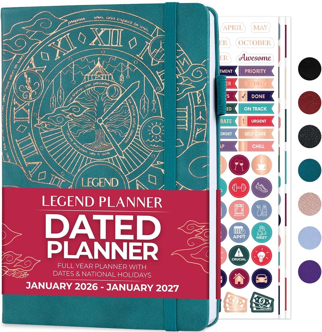 Legend Planner Jan 2026  Jan 2027 Dated Weekly & Monthly Planner to Hit Your Goals, Increase Productivity & Live Happier. Organizer Notebook & Productivity Journal. A5 Hardcover (Dark Teal) (A5 (5.5" x 8.3"))