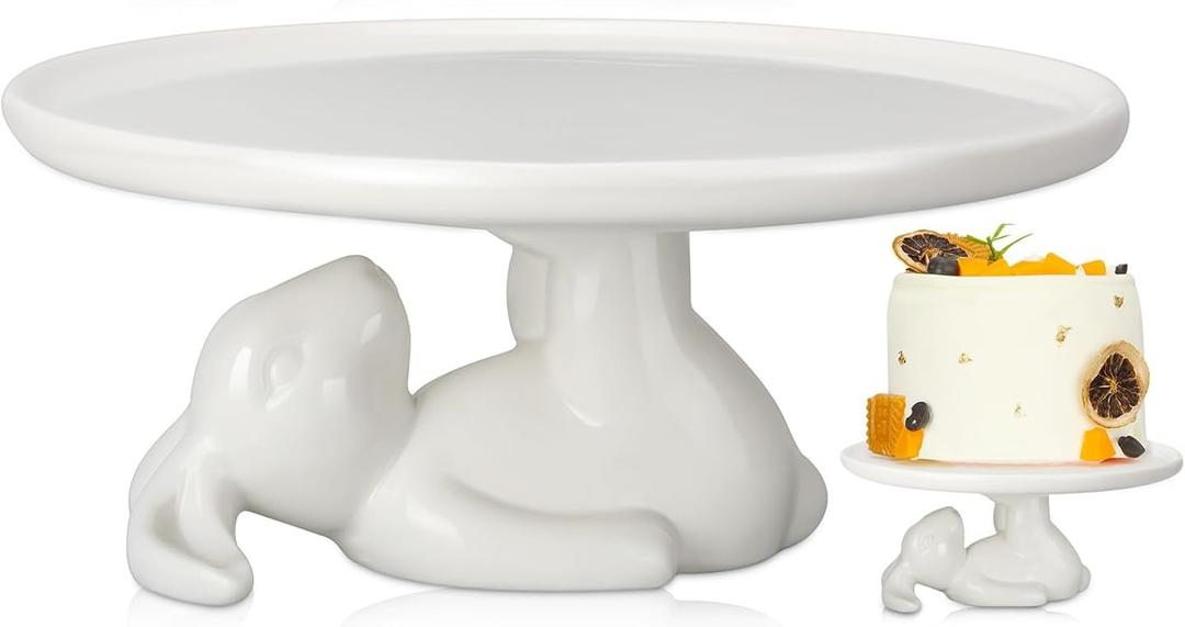 Nuenen Easter Cupcake Stand Bunny Ceramic Dessert Plates 8.3 Inches Bunny Serving Dishes Round Dessert Tray Decorations for Easter Eggs, Cookies and Candy(1 Pcs)