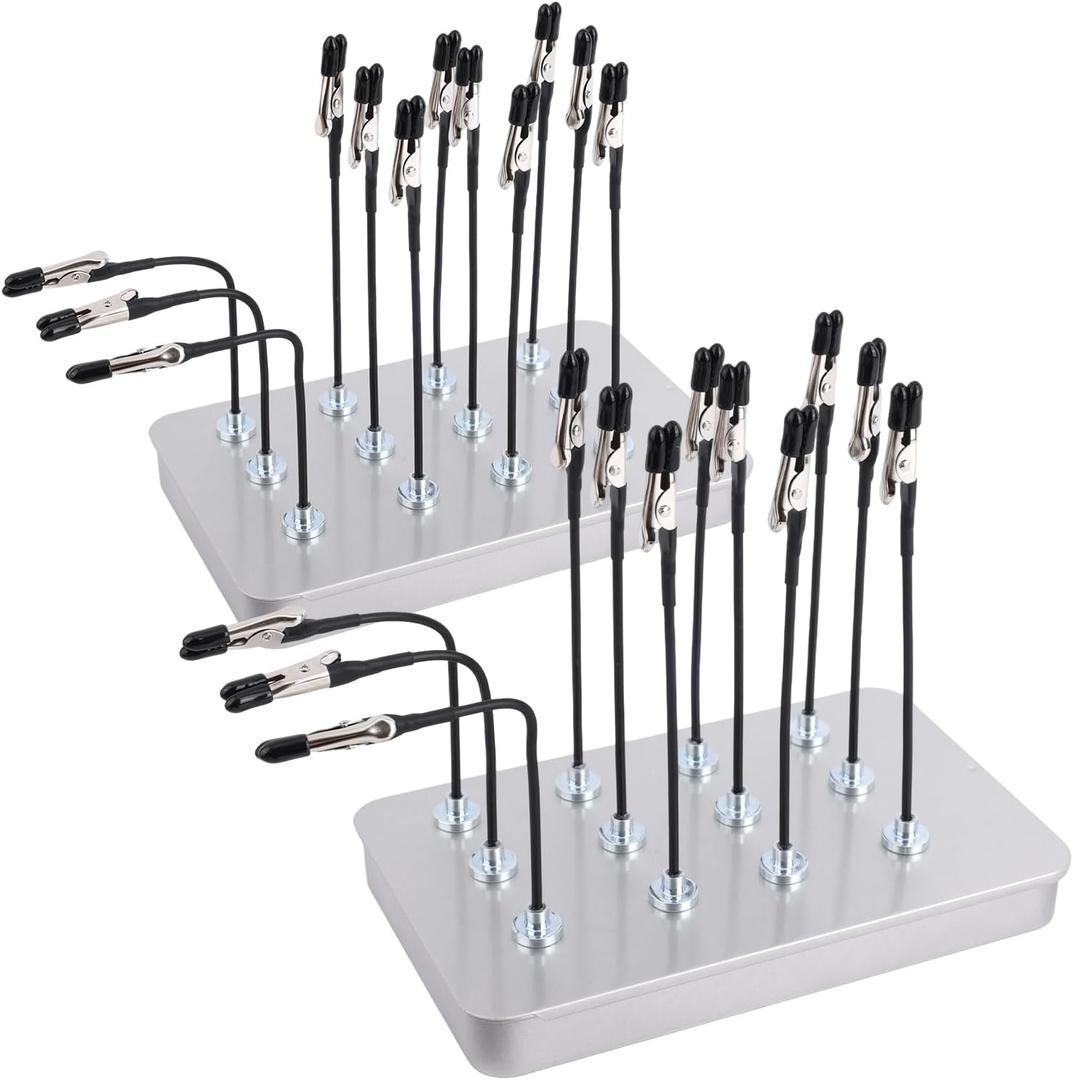 2pcs Metal Model Painting Stand Base Holder with 24pcs Bendable Magnetic Alligator Clip Sticks, Modeling Tools for Airbrush Models Coloring & Hobby Model Painting