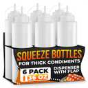 6-Pack Plastic Condiment Squeeze Bottles 36oz – Refillable Squirt Bottles with Narrow Tip, Leak-Resistant | Great for Oil, Sauces, Ketchup, Mayonnaise, Syrup, Dressing, BBQ Stations & Catering Use