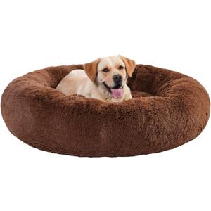 45" Calming Dog Bed with Removable Cover,Anti Anxiety Donut Dog Bed,Plush Round Pet Beds for Extra Large Dogs,Fluffy Faux Fur Dog Bed,Washable Cuddler Dog Bed(Brown,XL)