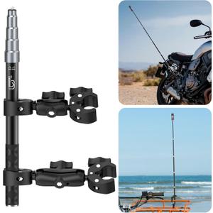 Taisioner Aluminum Alloy Motorcycle Bike Mount Double clamp with 47" Invisible Selfie for insta360 Motorcycle Mount X5/X4/X3/X2/XONE/GO2/3/Hero 13-7 (Locking Anti-Fall Version)