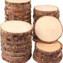 60 PCS 4.7-5.5 Inch Natural Wood Slices, Unfinished Pine Wood Circles with Barks for Coasters, DIY Crafts, Christmas Rustic Wedding Ornaments and Centerpieces,by GNIEMCKIN