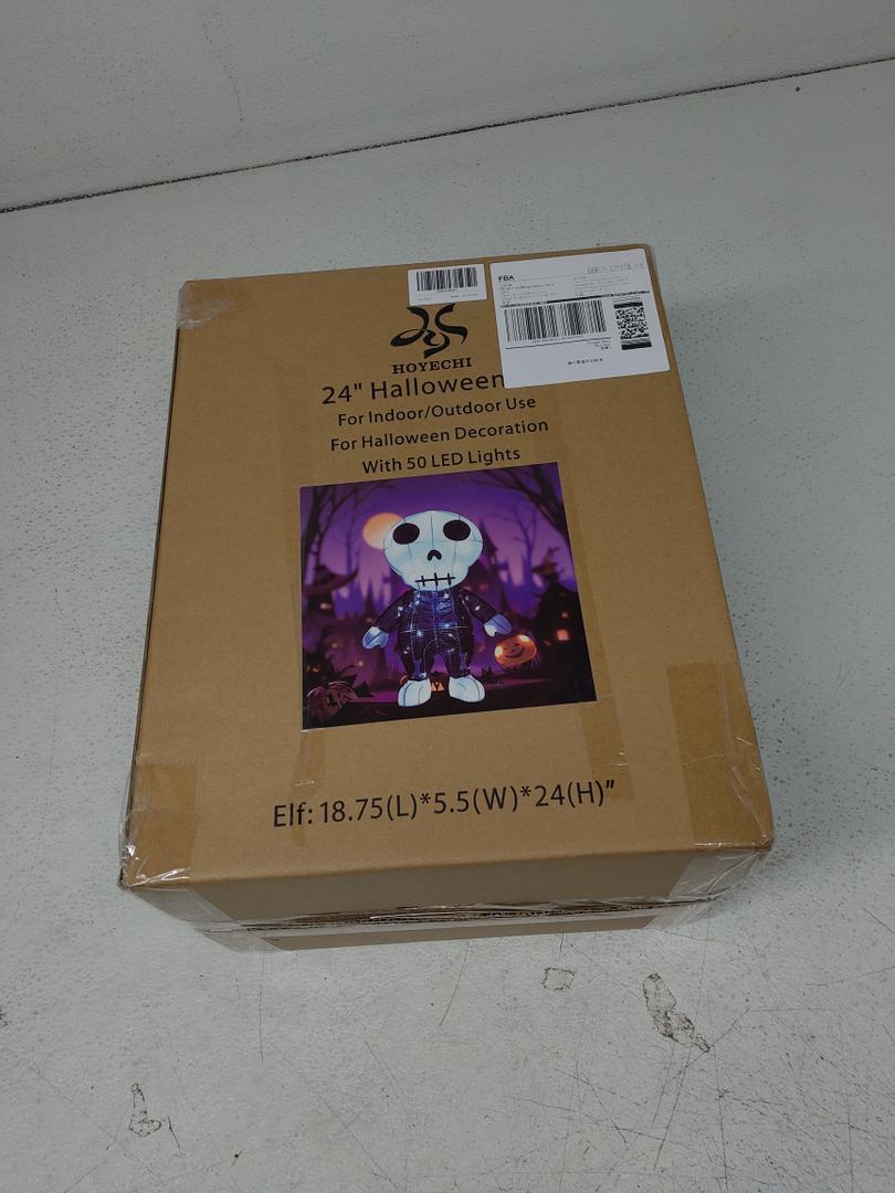 Halloween Decorations Outside Lighted Skeleton - HOYECHI Outdoor Halloween Decor Cute Skeleton Elf 2FT, Light Up Skeleton with 50 LED Lights, Ground Stakes, for Front Yard Porch Gardens Party
