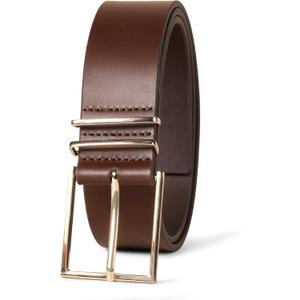 Amazon Essentials womens Leather Refined Buckle Dress Belt (Large, Brown)