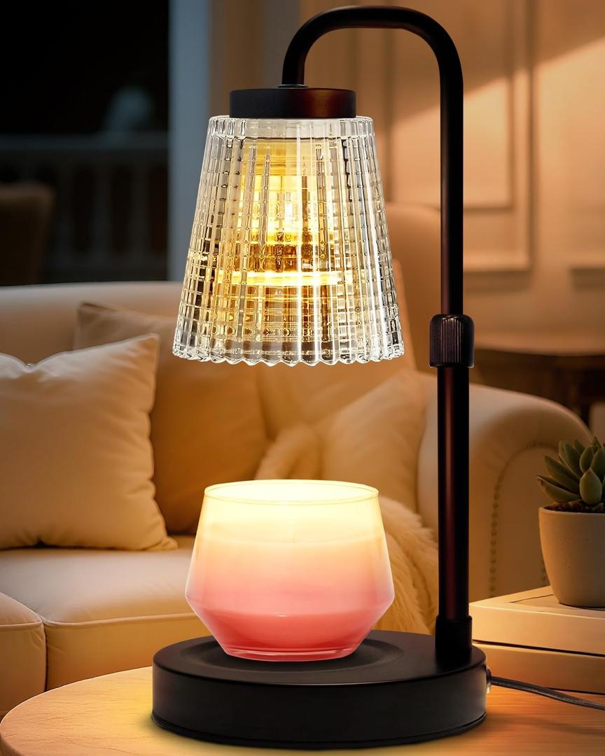 Adjustable Candle Warmer Lamp with Timer: Height Adjustable Birthday Gift for Women for Scented Jar Candles - Safe, Flameless Lighting and Fragrance Warmer for Home Office Decor (Clear)
