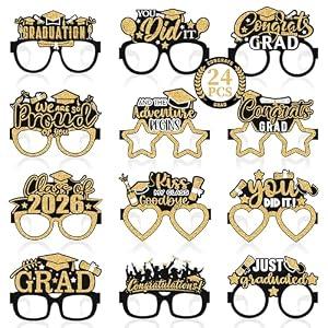 Graduation Glasses, 2026 Graduation Paper Eyeglasses Photo Booth Props for Class of 2026 Grad Party Supplies