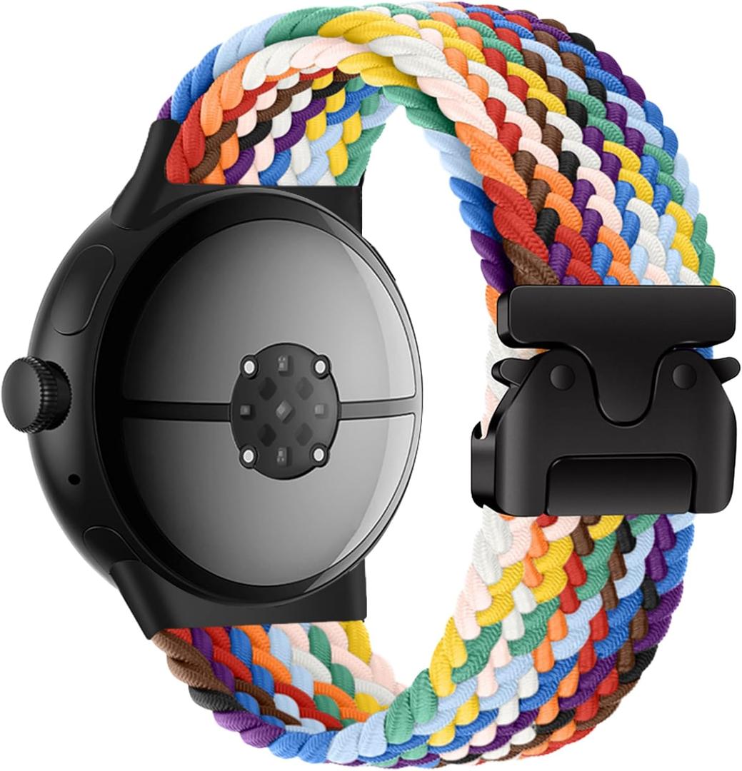 Yeahxing Band for Pixel Watch 4/3 45mm - Stretchy Nylon Braided Band for Google Pixel Watch 4 45mm 2025, Fit 6.8-10.2 inch Adjustable Wristband with Parachute Buckle for Men Women (Rainbow)