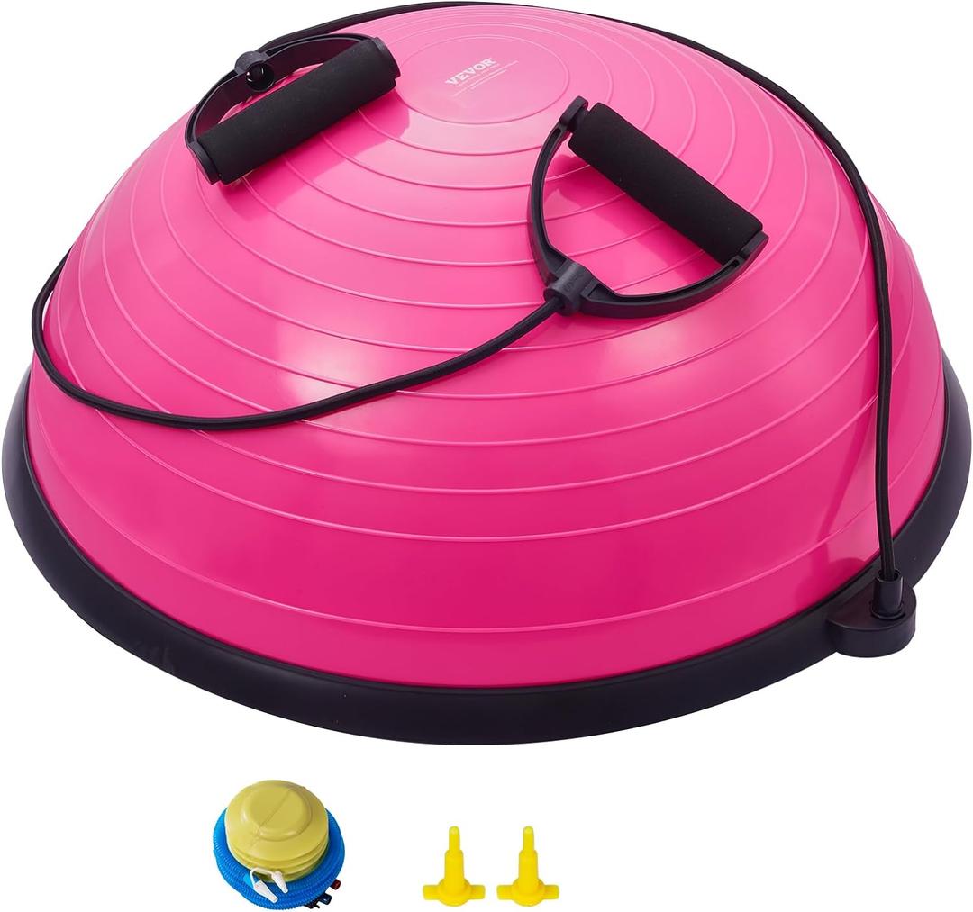 VEVOR Half Exercise Ball Trainer, 23/26 inch Balance Ball Trainer, 1500lbs Capacity Stability Ball, Yoga Ball with Resistance Bands & Foot Pump, Strength Fitness Ball for Home Gym Full Body Workout Black