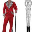 Costume Pimp Cane, 42" Metal Prop Stick with Antique Gold Plastic Handle Cosplay Accessories for Halloween Dress-up Party, Suit for All Ages