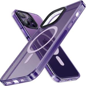 TORRAS Ultra Shockproof Magnetic Designed for iPhone 14 Pro Case, [12FT Military Grade Protection] [Compatible with MagSafe] Non-Yellowing Double Bumper Translucent Phone Cover, Glittery Purple