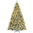 8 ft. Pre-lit Snow Flocked Hinged Artificial Christmas Tree with 1502 Tips and Metal Stand, 
Snow Pvc