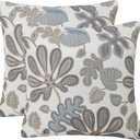 Set of 2 Jacquard Tropical Leaf Pattern Throw Pillow Covers Decorative Pillowcase 20X20 Inches,Blue Cream