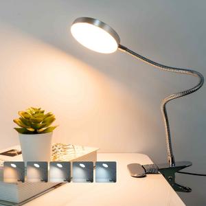 Clip on Lamp Reading Light 5 Color Modes 10 Brightness 8W 66 LED Eye Caring Metal Clamp Light Gooseneck Clip on Light for Bed Headboard Desk Video Conferencing Make up (Silver with USB Port)