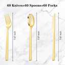 Rubtlamp 3 Packs of 60 Pcs Gold Plastic Silverware - 180 Pcs Heavy Duty Disposable Plastic Utensils - Gold Plastic Cutlery Set for Party&Wedding