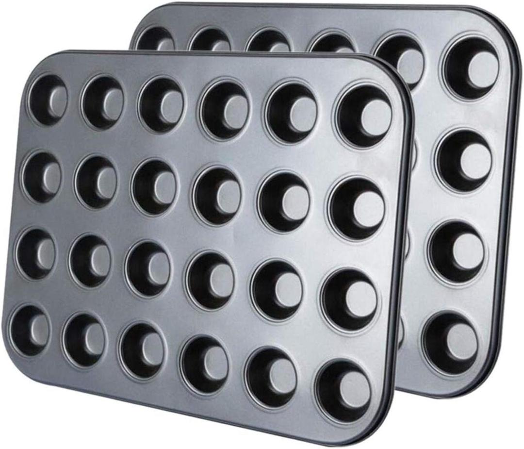 Kingrol 24-Cup Nonstick Mini Cupcake & Muffin Pans, Carbon Steel Baking Pans, Cake Moulds - 2 Pack