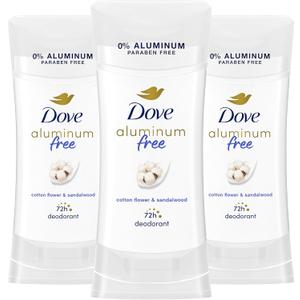 Dove Aluminum Free Deodorant for Women 3 Count Cotton Flower & Sandalwood 72 hour odor protection, 2.6 oz