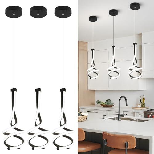 EIDISUNY Modern Pendant Light, Spiral LED Pendant Light Fixture, 4500K LED Hanging Lamp, Black Chandelier Lights Fixture, 20W Adjustable for Kitchen Island, Dining Room, Bedroom,3 Pack