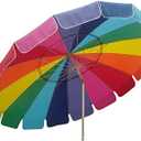 Beach Umbrella Rainbow Includes Carry Bag - 8 Foot Rainbow Color with Sand Anchor Auger