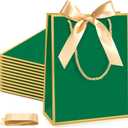 Silkfly Paper Gift Bags with Handle 9x7x3.15'' Thank You Gift Bags with Bow Ribbon for Graduation Appreciation Holiday Wedding Bridal Baby Shower Birthday Party Supplies(Dark Green, Gold,24 Pcs)