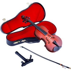 Wooden Miniature Violin with Stand, Bow and Case Mini Musical Instrument Violin Replica Collectible Figurines Dollhouse Accessories Model Home Decoration Display Ornament (7.87"x2.76"x1.26")