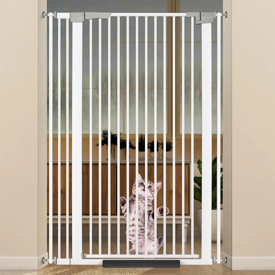 51.18" Extra Tall Cat Gate for Doorway, 30.5"-40" Auto Close Pet Gate Include 2.75" and 5.5" Extension Kits, No Drilling Pressure Mount Kit, Suitable for Doorways or Kitchen, New White