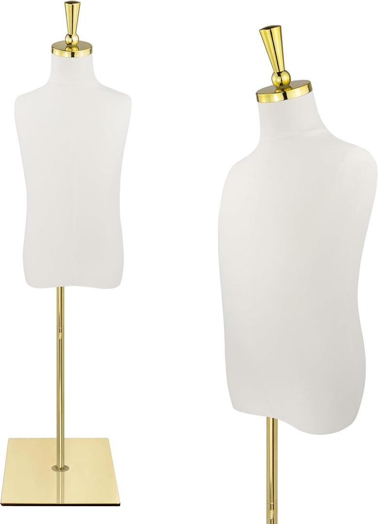 Kid Dress Form Mannequin, Adjustable Child Mannequin with High Stability Gold Metal Stand for Clothing Display, 4-6 Years Old
