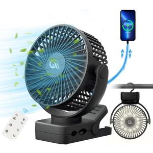 Portable Fan with Remote Control & Timer & LED Lights, 60hrs 12000mAh USB Rechargeable BatteryClamp/Hanging/Stand Up, Small Clip on Fan for Baby Stroller, Bed, Desk, Camping Tent, Travel