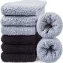 Mens Fuzzy Socks, Warm Winter Fluffy Cozy Slipper Fleece Socks for Men (Large, B-grey(3 Pairs)& Black(3 Pairs))