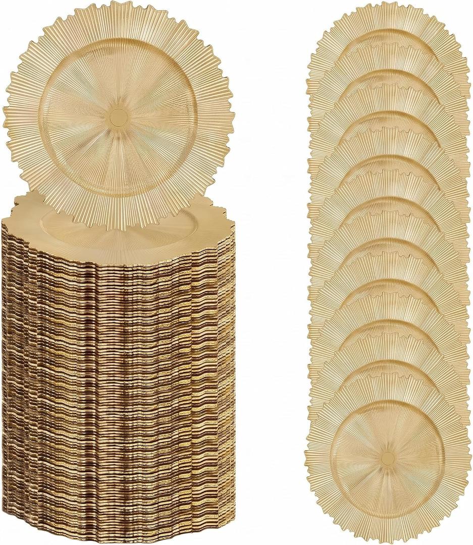 LIYH 100 Pcs Gold Charger Plates Bulk 13 Inch