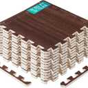Yes4All EVA Interlocking Mats, Puzzle Floor Tiles, Foam Floor Padding with Border for Furniture, Home Space, Living Room, Garage 11,22,32 SQFT (D. Walnut Wood Dark)