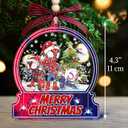 Spider Hero Friends Merry Christmas 3D Shaker Ornament, 3-Layer Acrylic Holiday Hanging Decoration with Artificial Snow Holographic Stars, Spidey Cartoon Amazing Friends Ornament Gift for Kids Fans