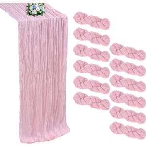 12 Pack Pink Cheesecloth Table Runner 10FT Boho Cheese Cloths Gauze Fabric Table Runners 120 Inch Rustic Sheer for Spring Wedding Birthday Party Baby Shower Holiday Home