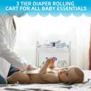 Baby Diaper Caddy Cart 3-Tier Metal Rolling Cart Nursery Storage Organizer for Baby Diapers and Newborn Essentials Storage