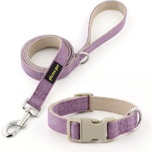 Plutus Pet Cotton Hemp Dog Collar and Leash Set, Adjustable Collar for Dogs, Heavy Duty and Soft on Skin, Lavender, S