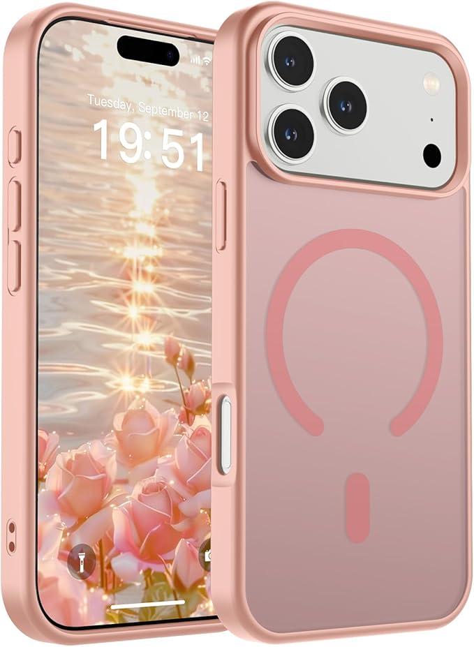 SUPFINE Magnetic for iPhone 17 Pro Max Case  Translucent Matte Shockproof with Anti-Fingerprint Phone Cover, Pink