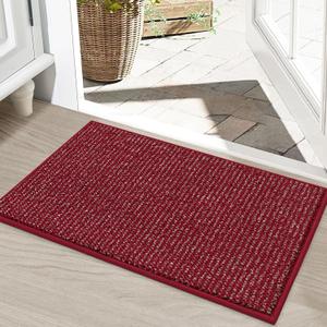 BEQHAUSE Dirt Trapper Door Mat 20" x 32", Non-Slip Washable Doormats Entrance Mat, Dirt Resistant and Absorbent Welcome Mat, Low Profile Floor Mats for Front Back Door and Entryway, Red (1'8" x 2'8" (Rectangular))