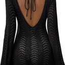 Womens Swimsuit Cover Up Long Sleeve Crochet Bathing Suit Mesh Backless Cover Ups Summer Beach Vacation Outfits 2026 (X-Small, Black)