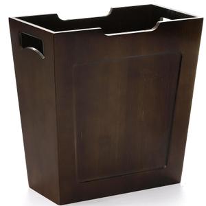 TOPZEA Bamboo Waste Basket, Rectangular Narrow Trash Can with Handles, Wooden Slim Wastebasket Small Garbage Cans for Bathroom, Bedroom, Kitchen, Craft Room, Office, RVs, 10.5"x6"x11"