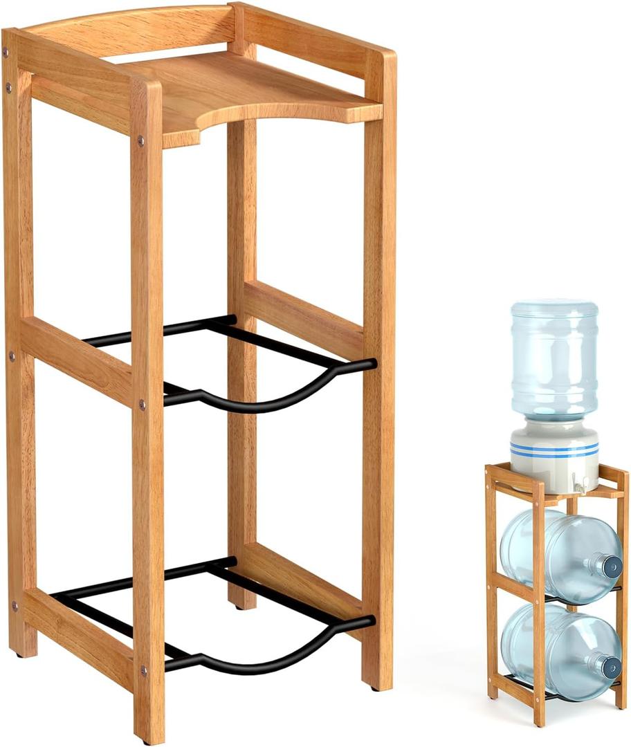 5 Gallon Water Jug Holder with Top Shelves, Natural Solid Wood Water Dispenser Stand 31"H, 3-Tiers 5 Gallon Water Jug Stand, Water Cooler Jug Rack, 5 Gallon Water Bottle Holder with 2 Slot & Top Shelf
