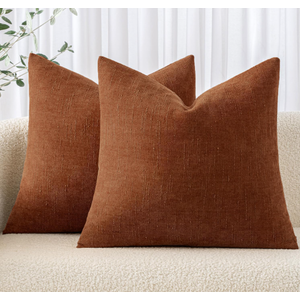 MIULEE Pack of 2 Decorative Throw Pillow Covers Soft Chenille Throw Pillows Solid Textured Euro Cushion Covers for Couch Sofa Bedroom Living Room 22x22 Inch, Dark Rust