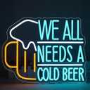 Dimmable Beer Neon Sign Wall Decor – LED Light Sign with USB Power 5V/ 2A for Bar, Man Cave, Kitchen, Game Room, Party – Fun "We All Need A Cold Beer" Neon Light for Home