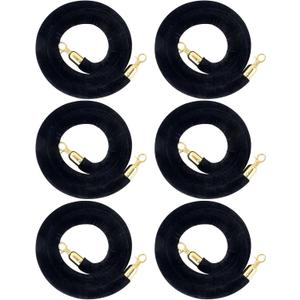 6 PCS Black Stanchion Velvet Rope, 5 Feet Crowd Control Stanchion Ropes with Gold Hook for Stanchion Post for Carpet Events Movie Theaters Grand Openings Hotels Party