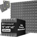 Focusound Grey Acoustic Panels 24 Pack 2"x12"x12" with 120 PCS Double-Side Adhesive - Sound Proof Pyramid Foam for Walls, Home Studio Noise Absorption & Echo Control Kit