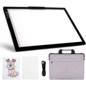 Rechargeable A4 LED Light Pad with Padded Case, Tracing Light Box w/Riser Stands and Paper Clip, 6 Levels of Brightness, Type-c Cable, Wireless Diamond Painting Light Board