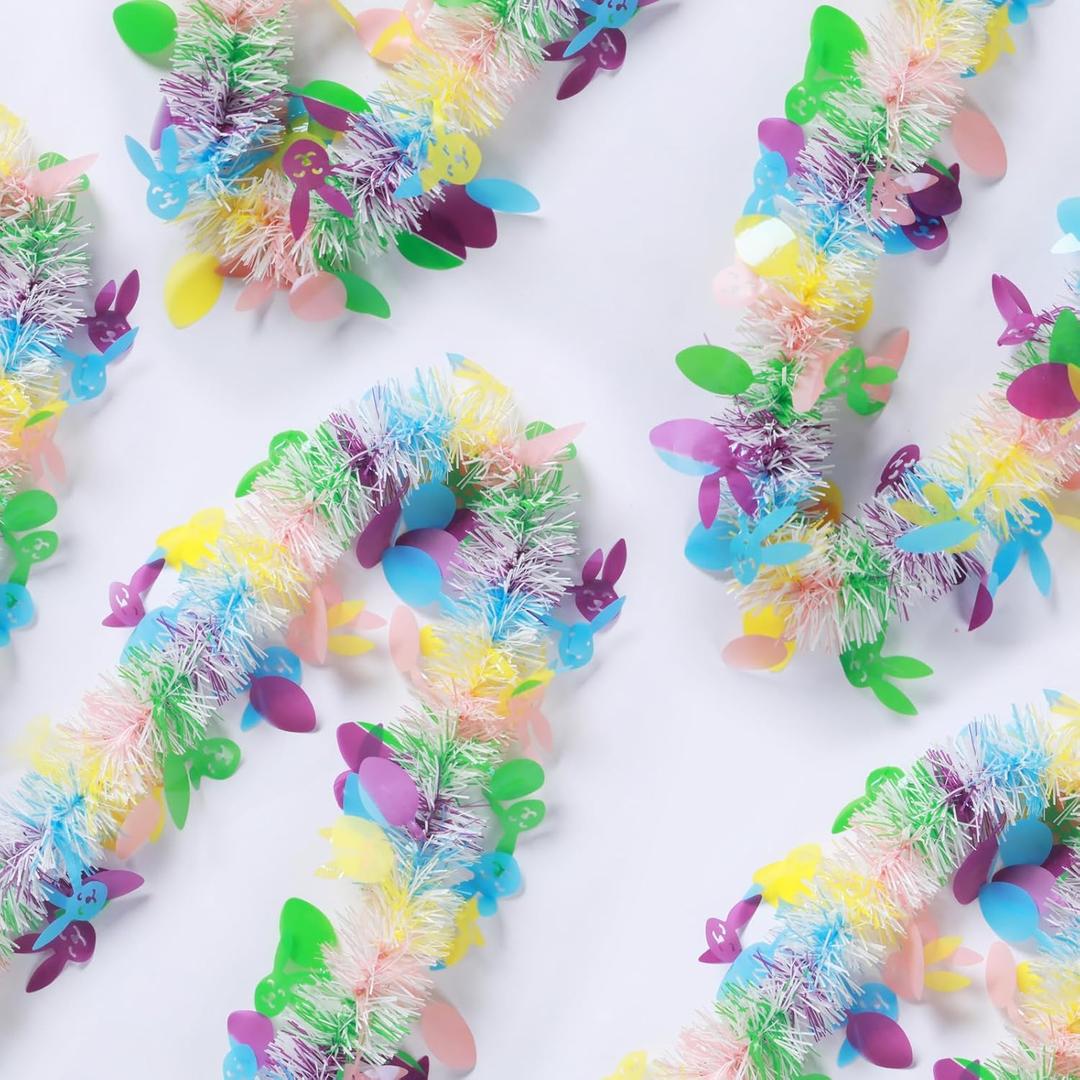 100 Feet Easter Tinsel Garland Colorful Egg Metallic Twisted Hanging Streamer Spring Garland for Easter Decoration Birthday Party Supply, White