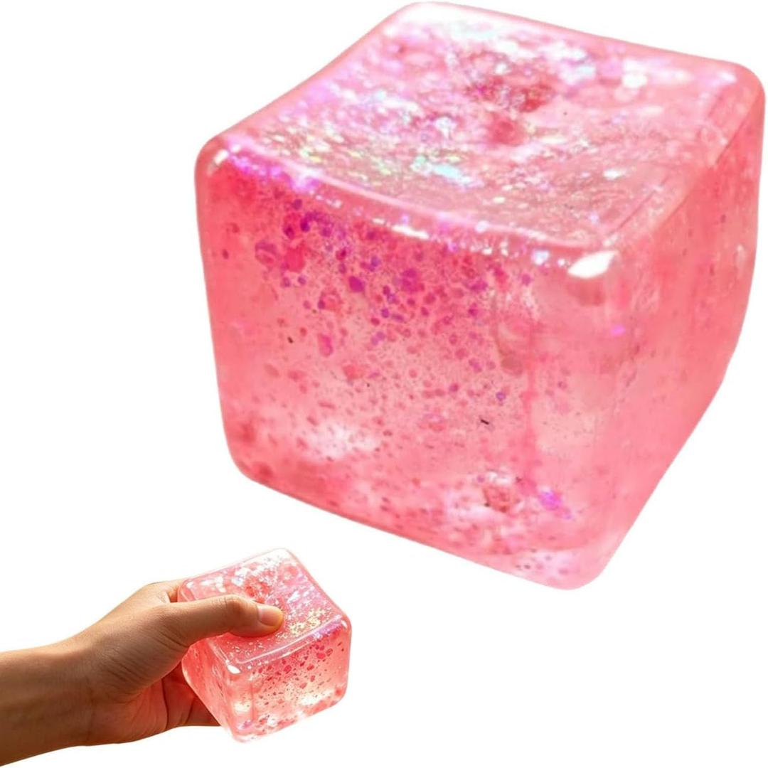 Cube Squishy Stress Cube,Squishy Slow Rising Fidget Cube Sensory for Anxiety Stress Relief High Density Ice Squeeze Ball Cubes (Pink)