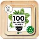 Palm Leaf Plate Bamboo Paper Plates Disposable 10 Inch & 7 Inch Bulk Party Pack Eco Compostable Biodegradable Wooden Plate Best Alternative To Plastic Paper Plates (10&7 100)