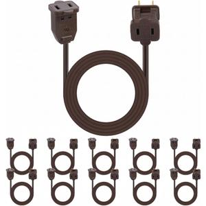 Kanayu 10 Pack 6ft Brown Indoor Extension Cord 2 Prong Electric Cord Extender, Wire Plug in and End, Ac 120 Volts, for Outdoor Christmas Connect or Extend String Lights