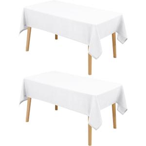 Hiasan 2 Pack Faux Linen Rectangle Tablecloth - Wrinkle and Stain Resistant Washable Table Cloth for Kitchen Dining Room Holiday Table Cover for Dinner, White, 70 x 120 Inch